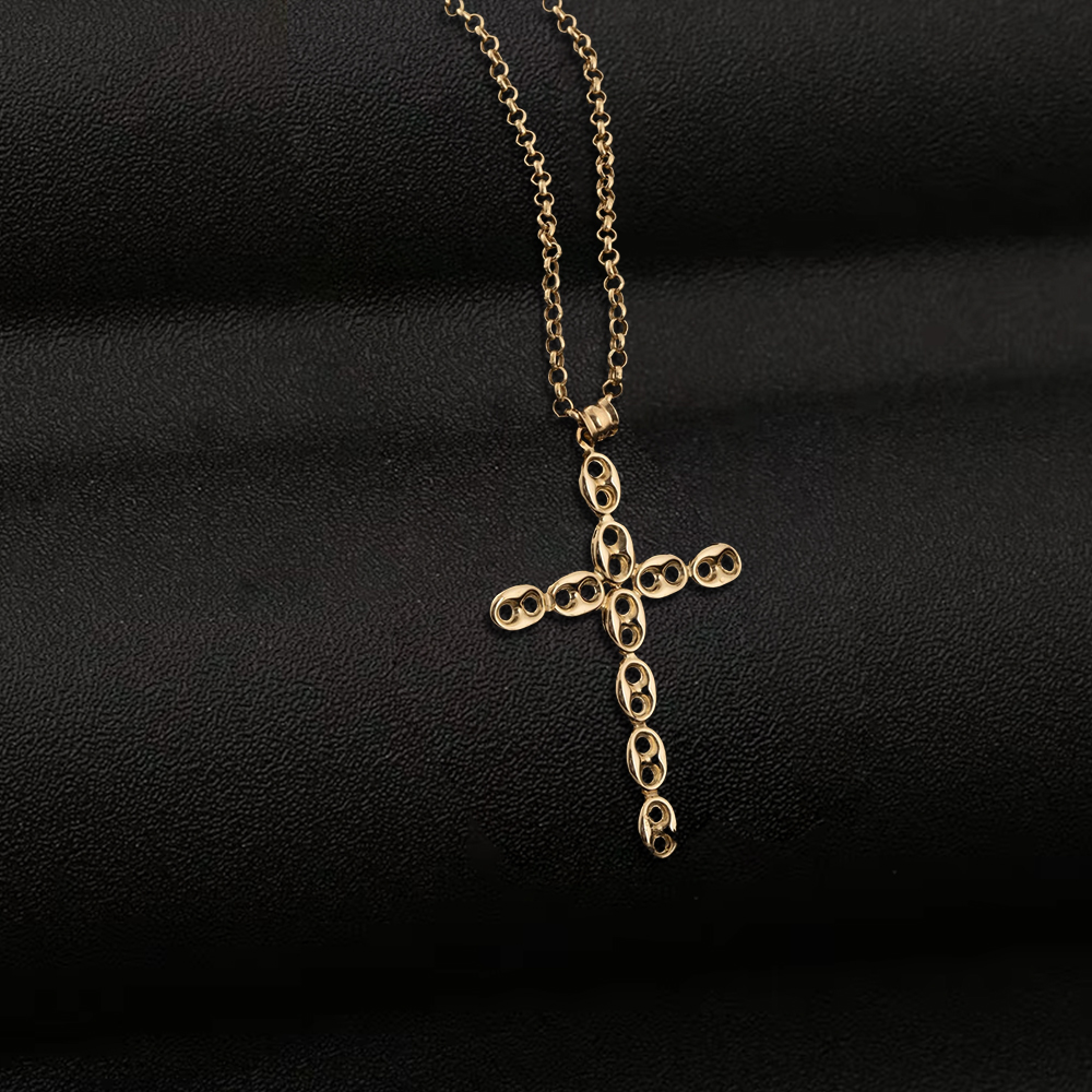 Puffed Mariner Anker Cross Pendant Christian Necklace