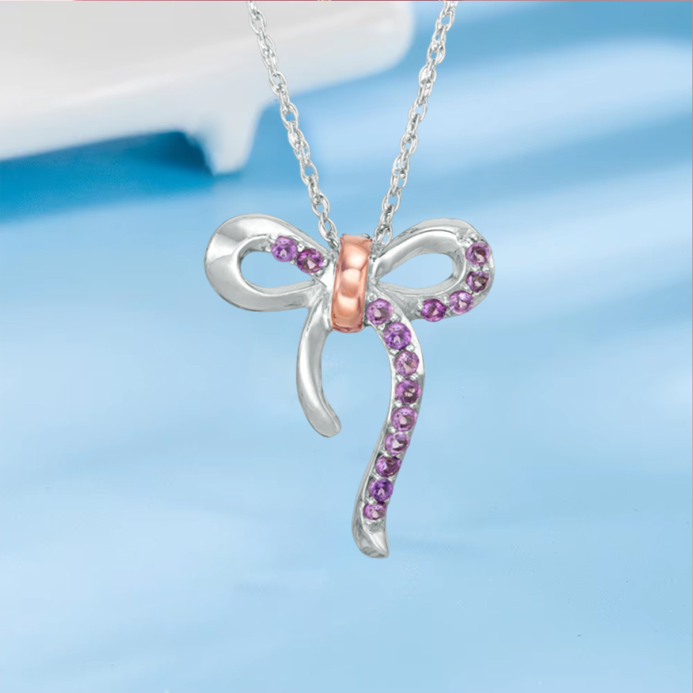 Amethyst Bow Pendant Necklace