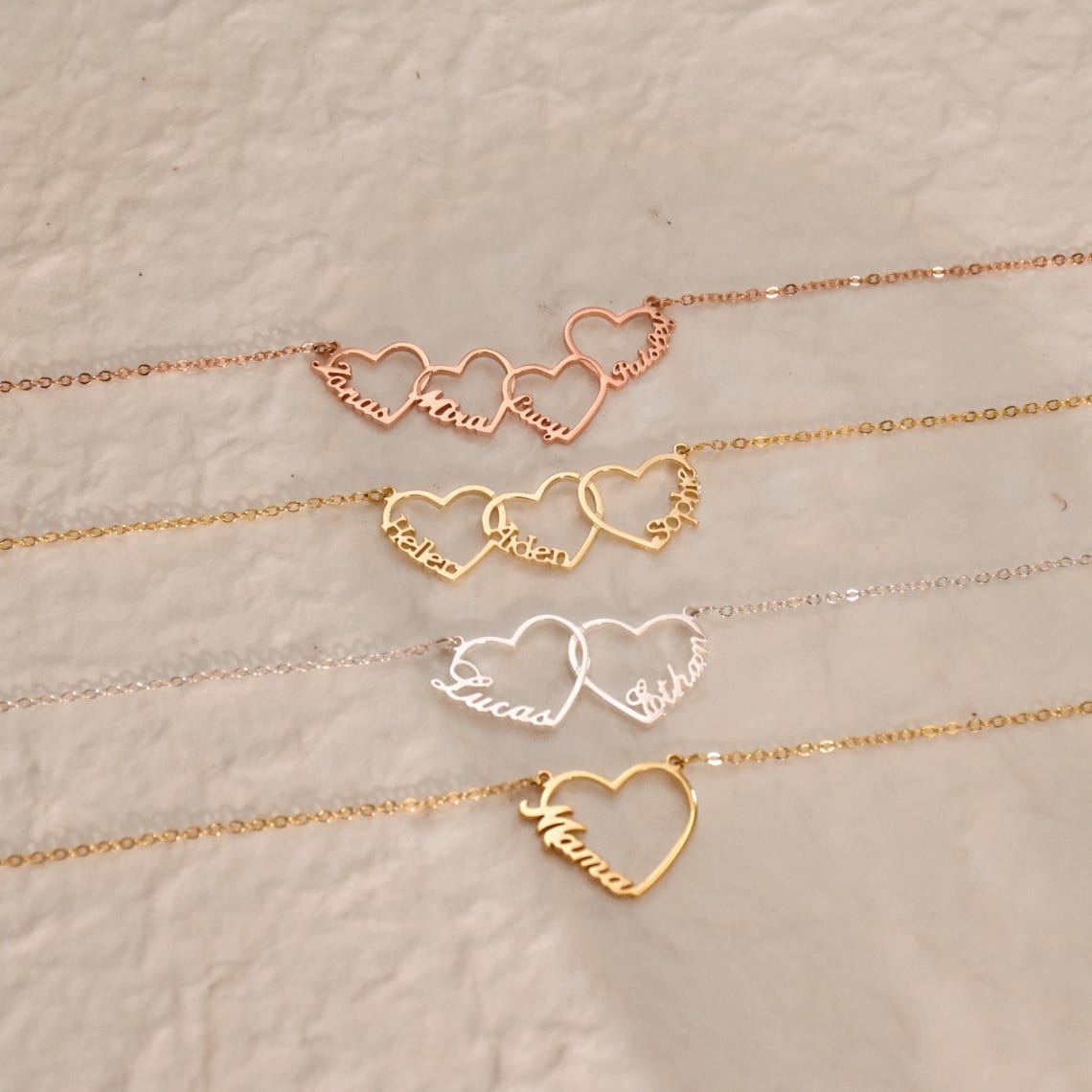 Multiple Heart Necklace Custom Family Necklace