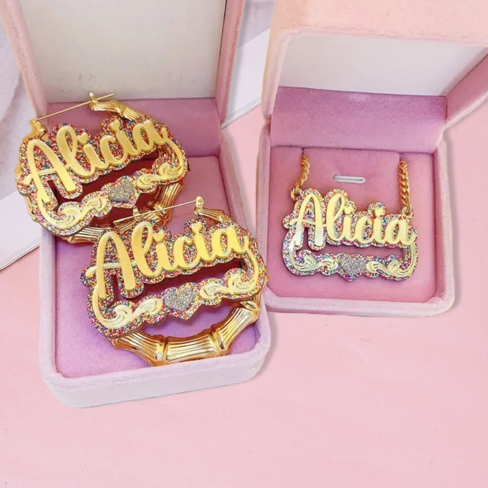 Chic Butterfly Crown Necklace Matched with Bamboo Hoop Earrings Stainl