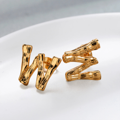 Bamboo Initial Letters Stud Earrings