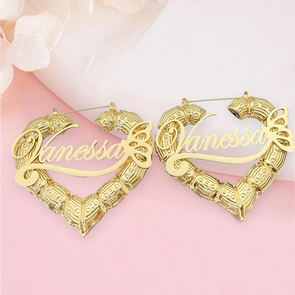 Custom Butterfly Heart Shaped Name Earring