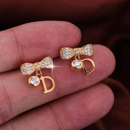 Custom Shiny Bow Letter Stud Earrings