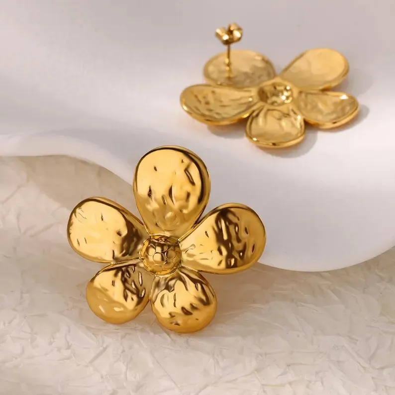 Gold Plated Chunky Maximalist Flower Earrings