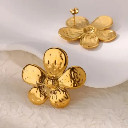 Gold Plated Chunky Maximalist Flower Earrings