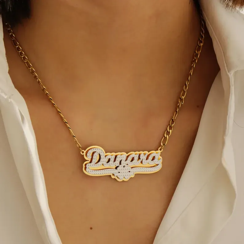 Gold Plated Double Layer Clover Pendant Name Necklace