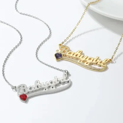 Gold Plated Birthstone Heart Name Necklace