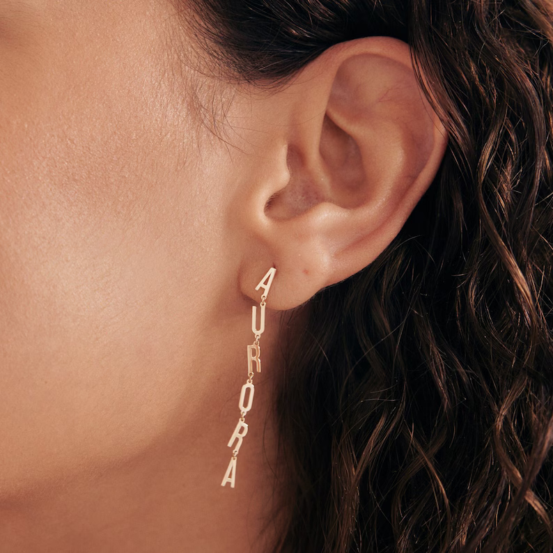 Gold Plated Name Dangling Earrings Personalized Name Earrings 