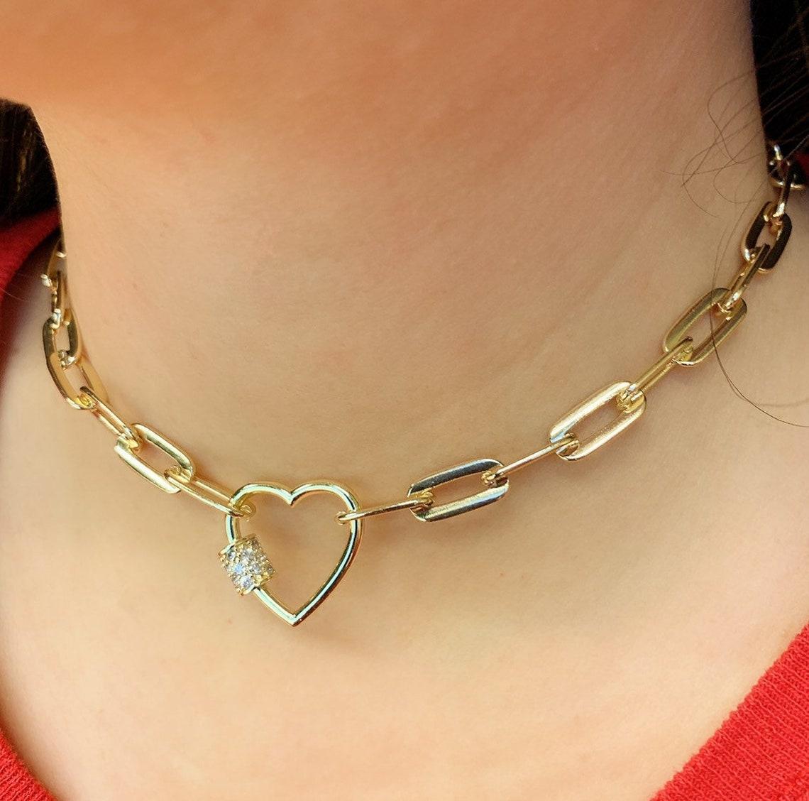 Chunky Heart Lock Carabiner Lock Necklace