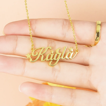 Stars & Moon Nameplate Personalized Custom Gold Plated Name Necklace