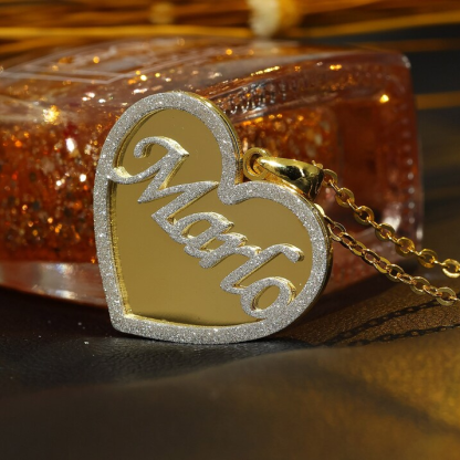 Bling Custom Nameplate Shiny Heart Peronalized Name Necklace