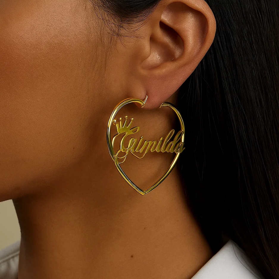 Gold Plated Love Shaped Earrings Personalized Name Earrings