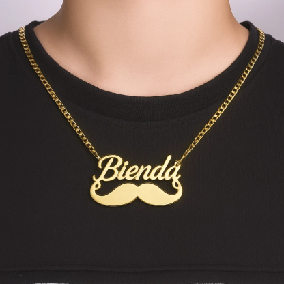 Gold Plated Mustache Name Necklace Custom Necklace