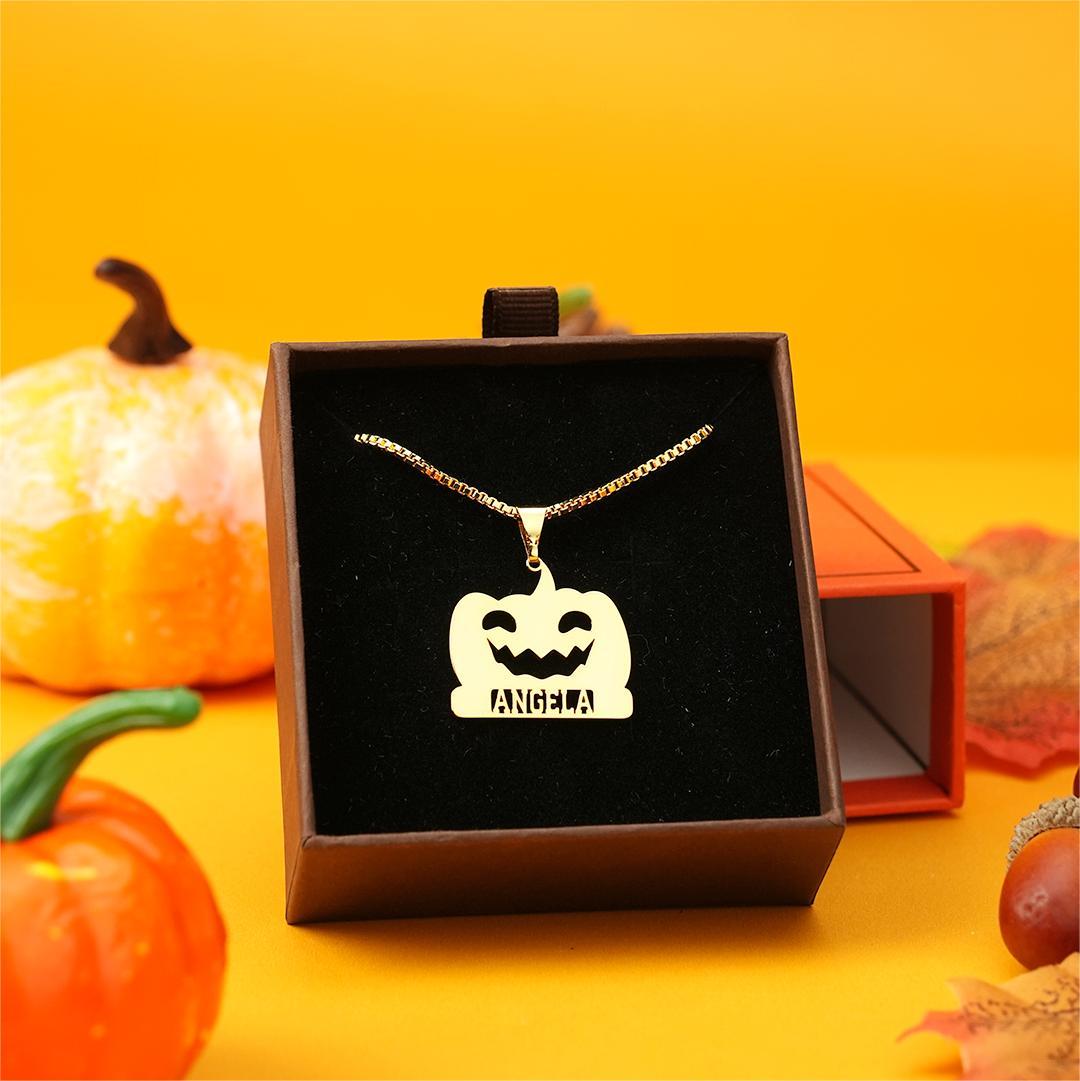 Halloween Box Chain Personalized Custom Pumpkin Nameplate Necklace