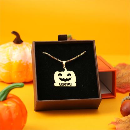 Halloween Box Chain Personalized Custom Pumpkin Nameplate Necklace