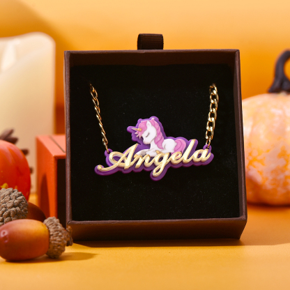 Unicorn Acrylic Personalized Custom Name Necklace