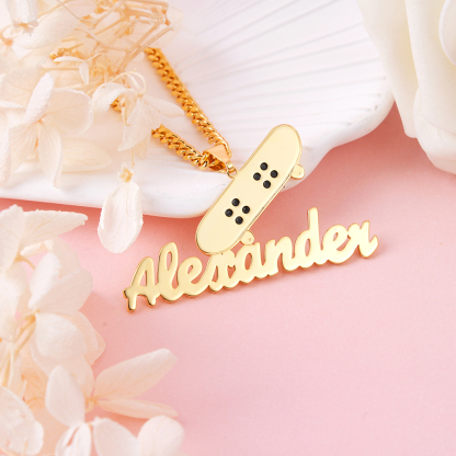 Skateboard Sport Style Personalized Name Necklace For Boys