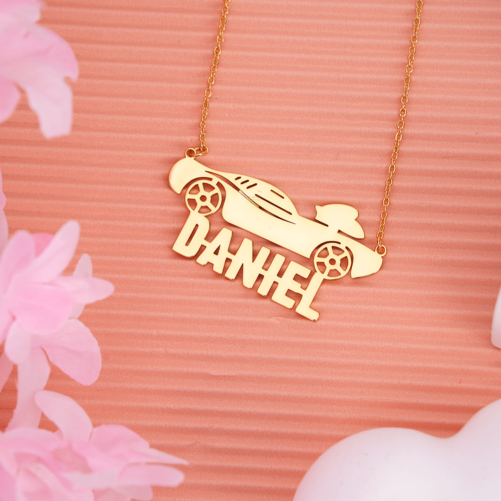 Race Car Nameplate Pendant Personalized Name Necklace Gifts For Car Love