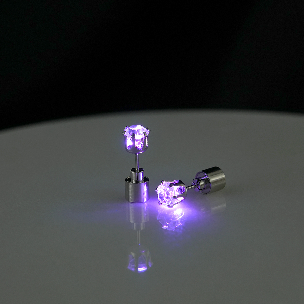 LED Blinking Clear Round CZ Stud Earrings Luminous Earrings 