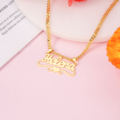 Heart Gothic Cuban Chain Personalized Custom Name Necklace