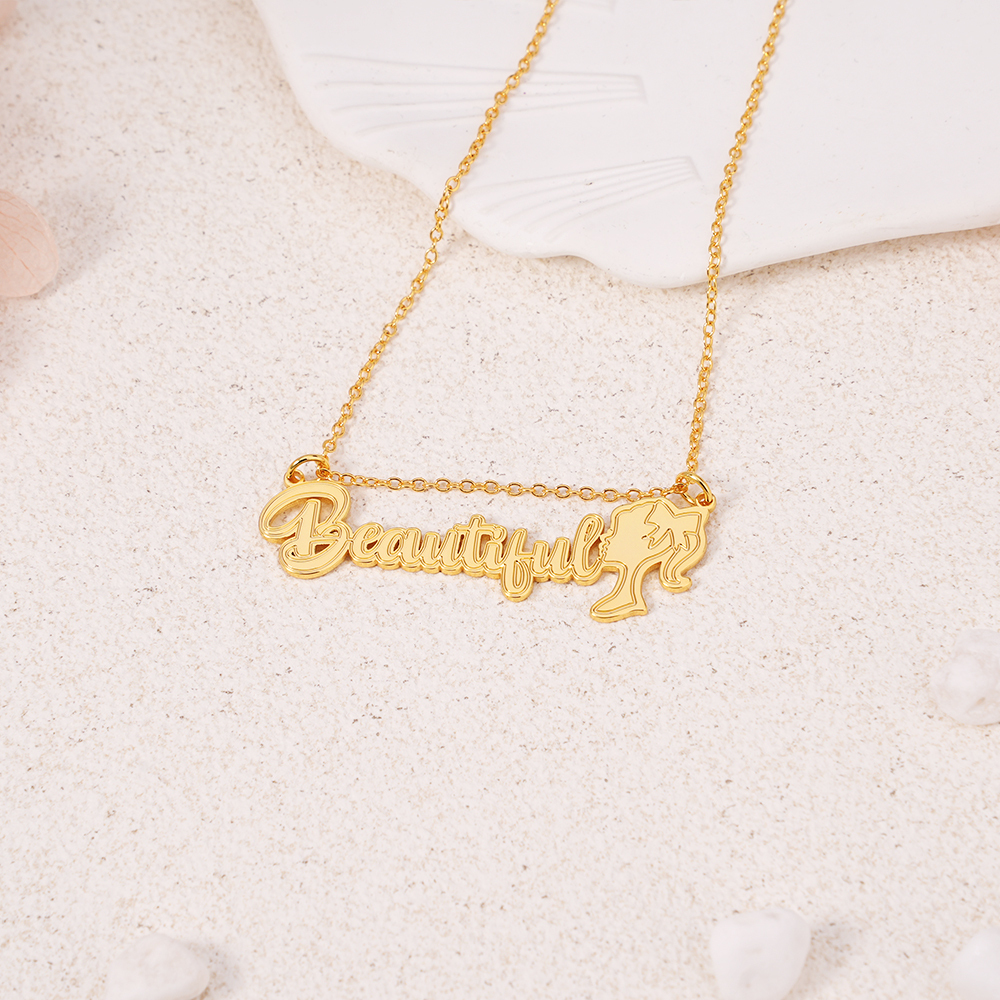 Cartoon Girls Doll Nameplate Pendant Personalized Name Necklace