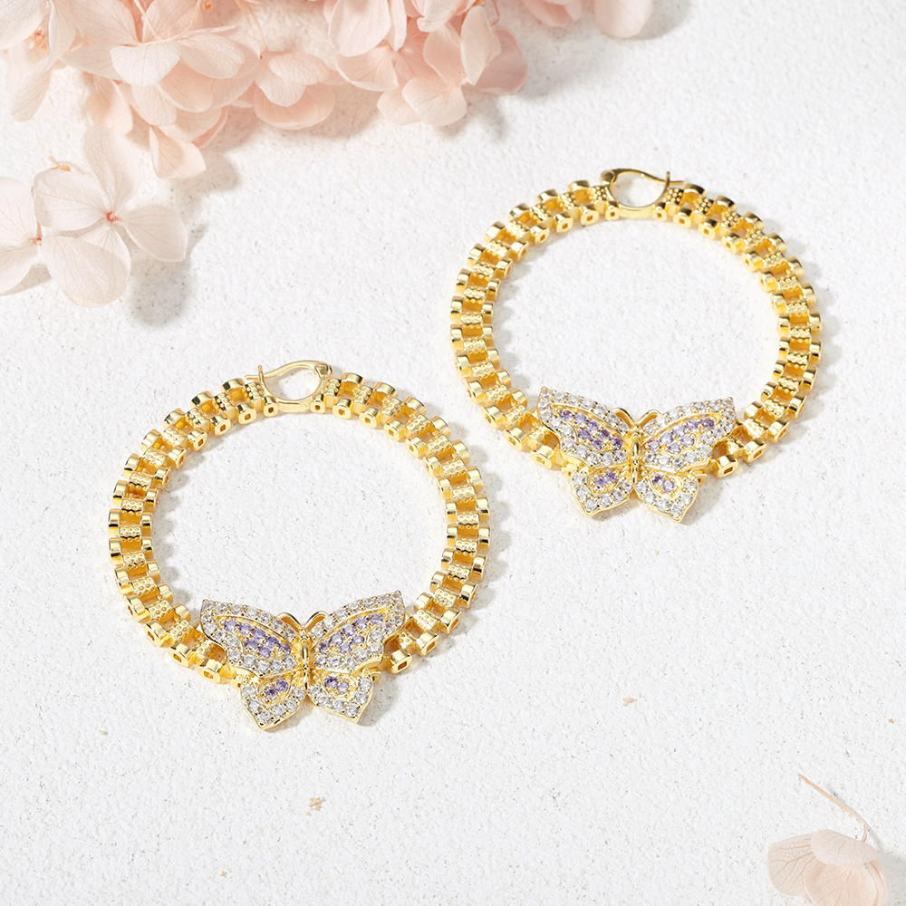 RX Watch Band Chain Butterfly Earrings Gold Plated Hoops RX Earrings