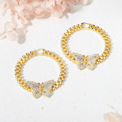 RX Watch Band Chain Butterfly Earrings Gold Plated Hoops RX Earrings