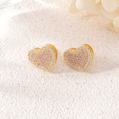 Pink Heart Love Sparkling CZ Heart Stud Earrings