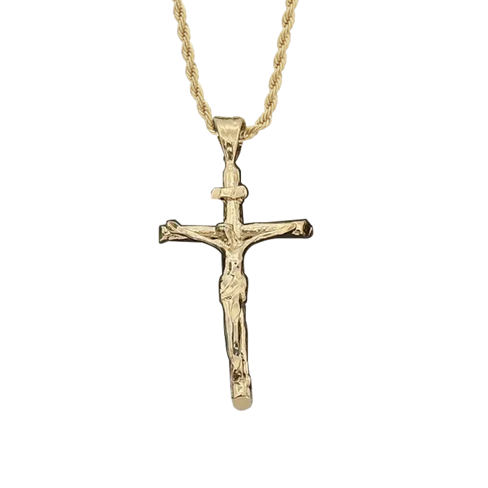 Crucifix Necklace Gold Plated Rope Chain Cross Necklace Christian Neck