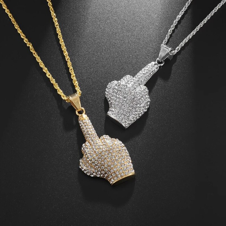 Middle Finger Pendant Necklace Rope Chain Hip Hop Necklace