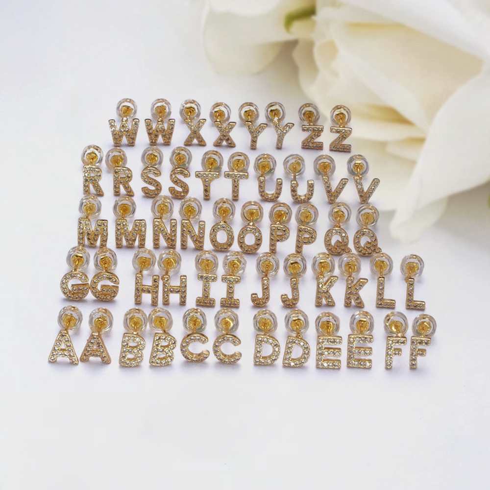 CZ Diamond Letter Stud Earrings Custom Initial Earrings