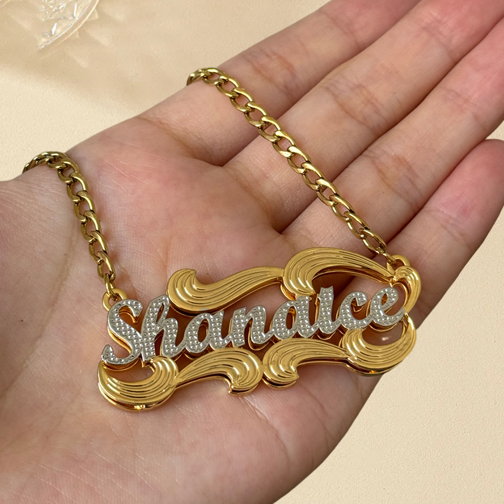 Personalized 3D Double Layer Nameplate Pendant Custom Name Necklace