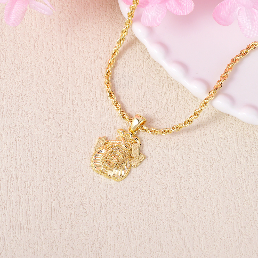 Gold Plated Money Bag Lucky Charm Pendant Necklace 