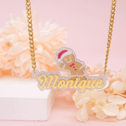 Acrylic Gingerbread Man Christmas Gift Custom Name Necklace