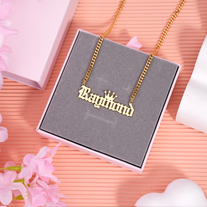 Old English Personalized Custom Copper Crown Name Necklace