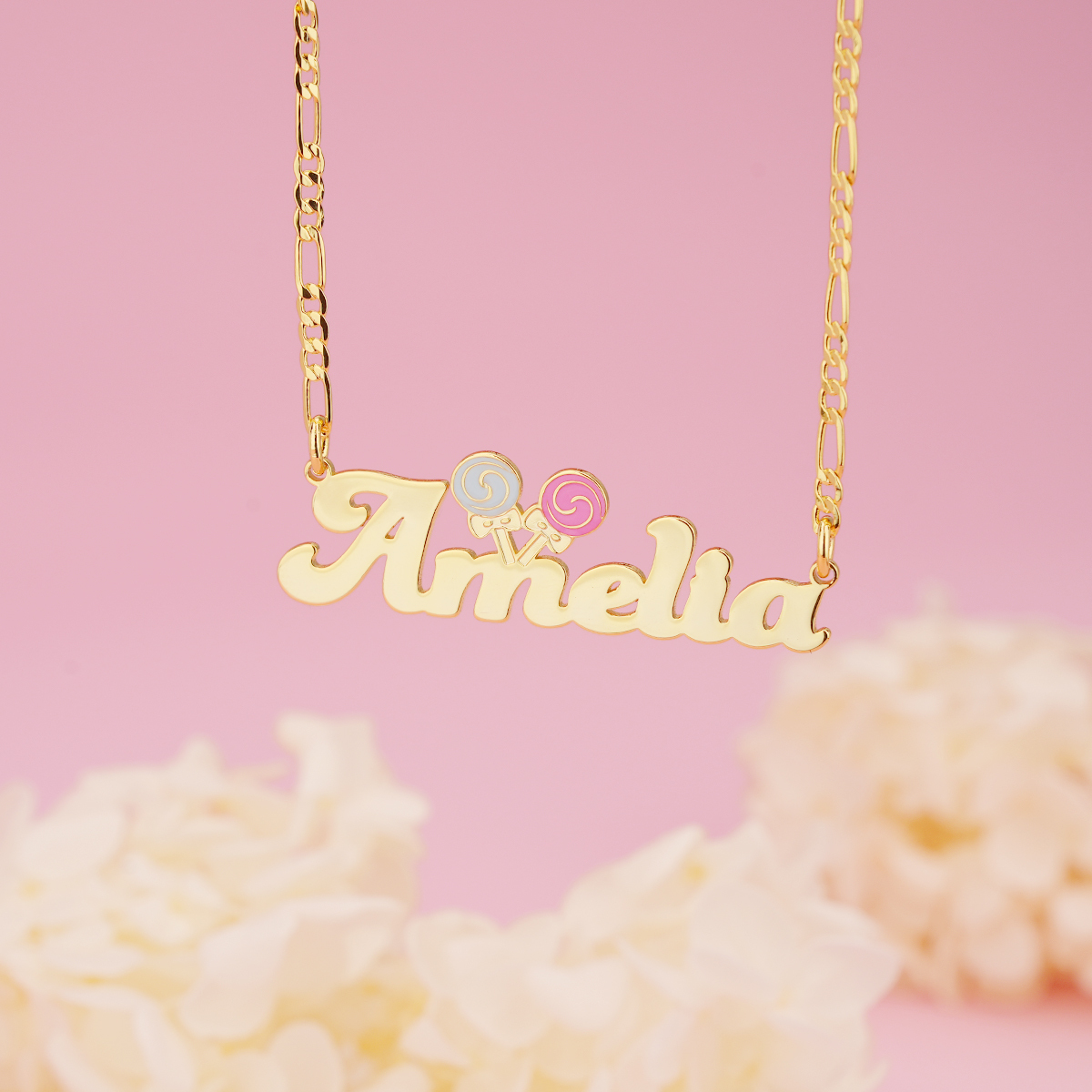 Cute lollipop Personalized Gold Plated Enamel Name Necklace For Girls