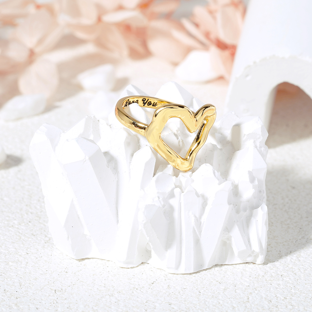 Gold Plated Heart Chunky Ring Personalized Engraved Ring
