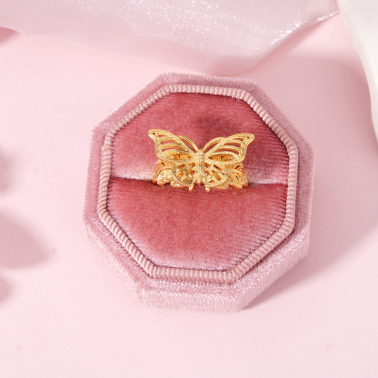 Leaf Butterfly Ring Personalized Gold Plated Engraved Ring