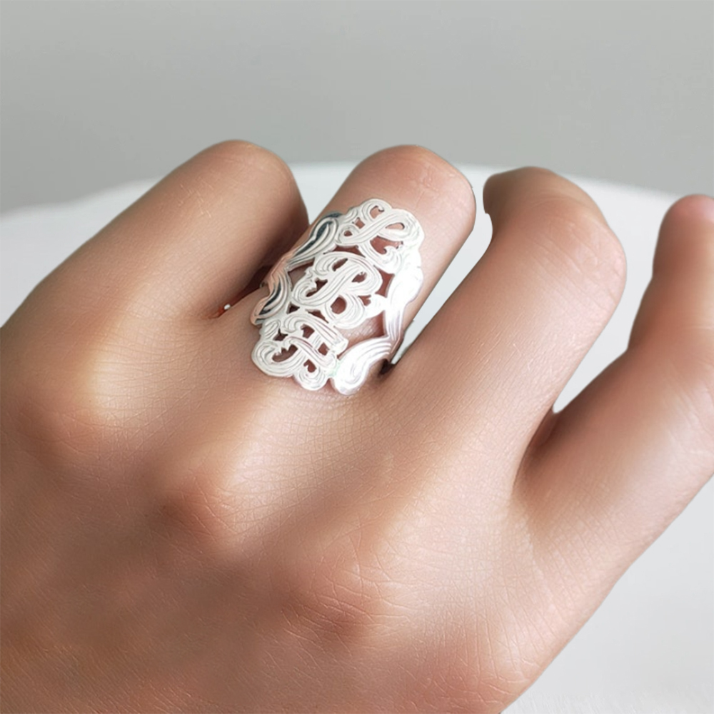 Personalized Vertical Initials Ring Custom 3 Letters Ring