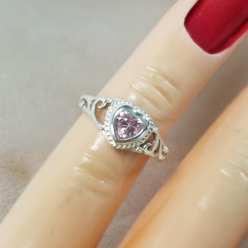 Heart Shaped Pink Stone Ring Custom Engraved Promise Ring
