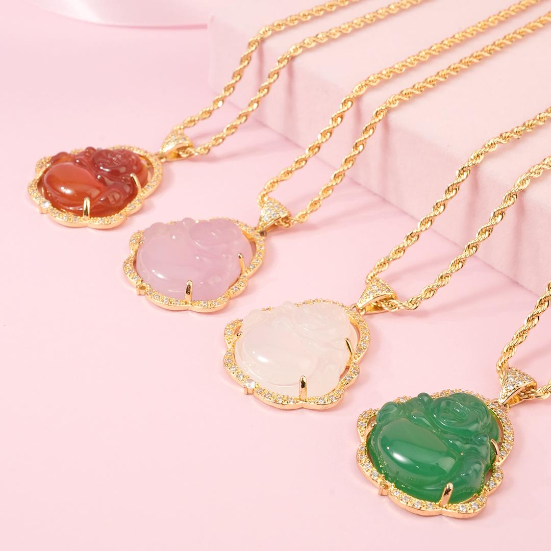 Zirconia Smile Maitreya Buddha Pendant Necklace Gift For Mom