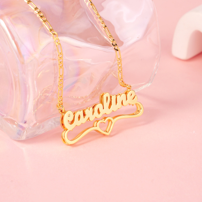Heart Pendant Personalized Double Plated Name Necklace and Twist Hoop Name Earrings Jewelry Set