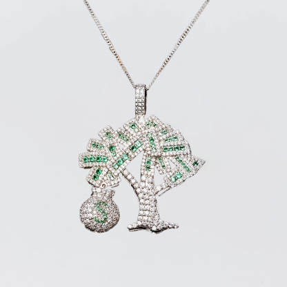 Cyrstal Pendant Money Bag Tree Necklace 