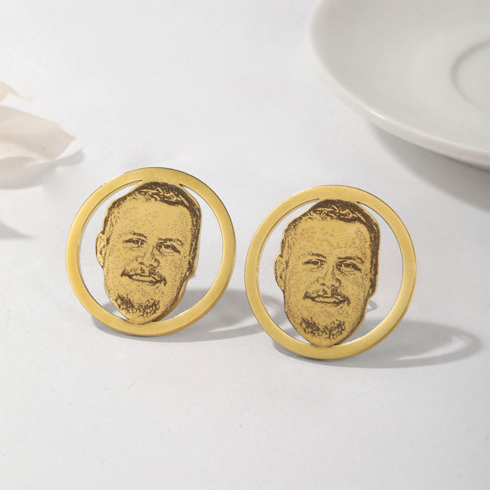 Custom Portrait Earrings Gold Plated Stud Earrings