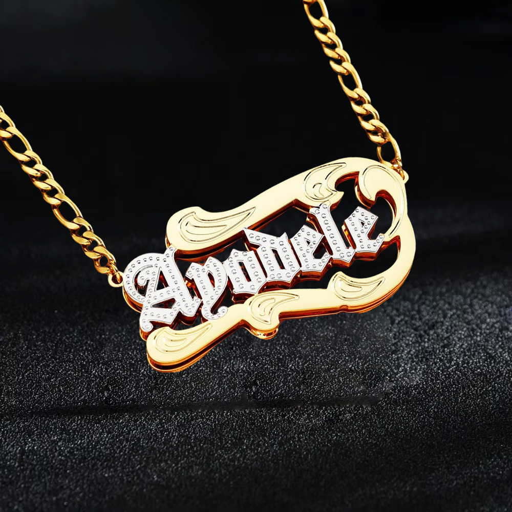 Old English Font Cuban Chain Custom Double Plated Name Necklace