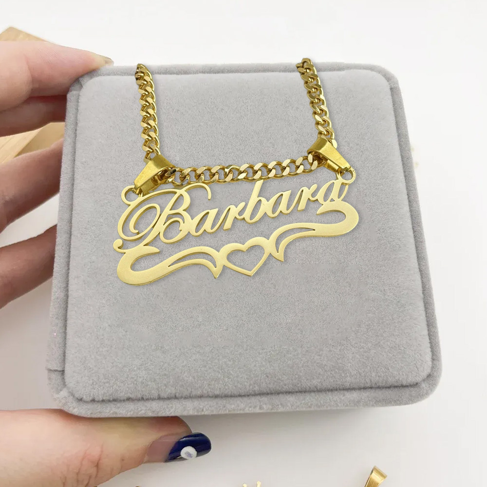 Heart Nameplate Set Personalized Name Necklace And Name Earrings