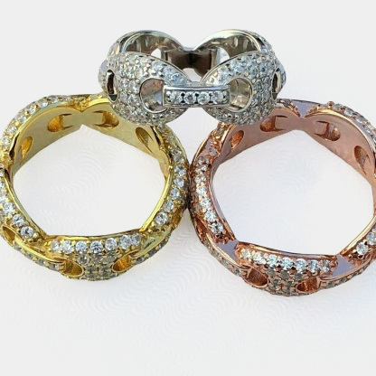 Puffed Mariner Anchor Chain Rings With Zirconia