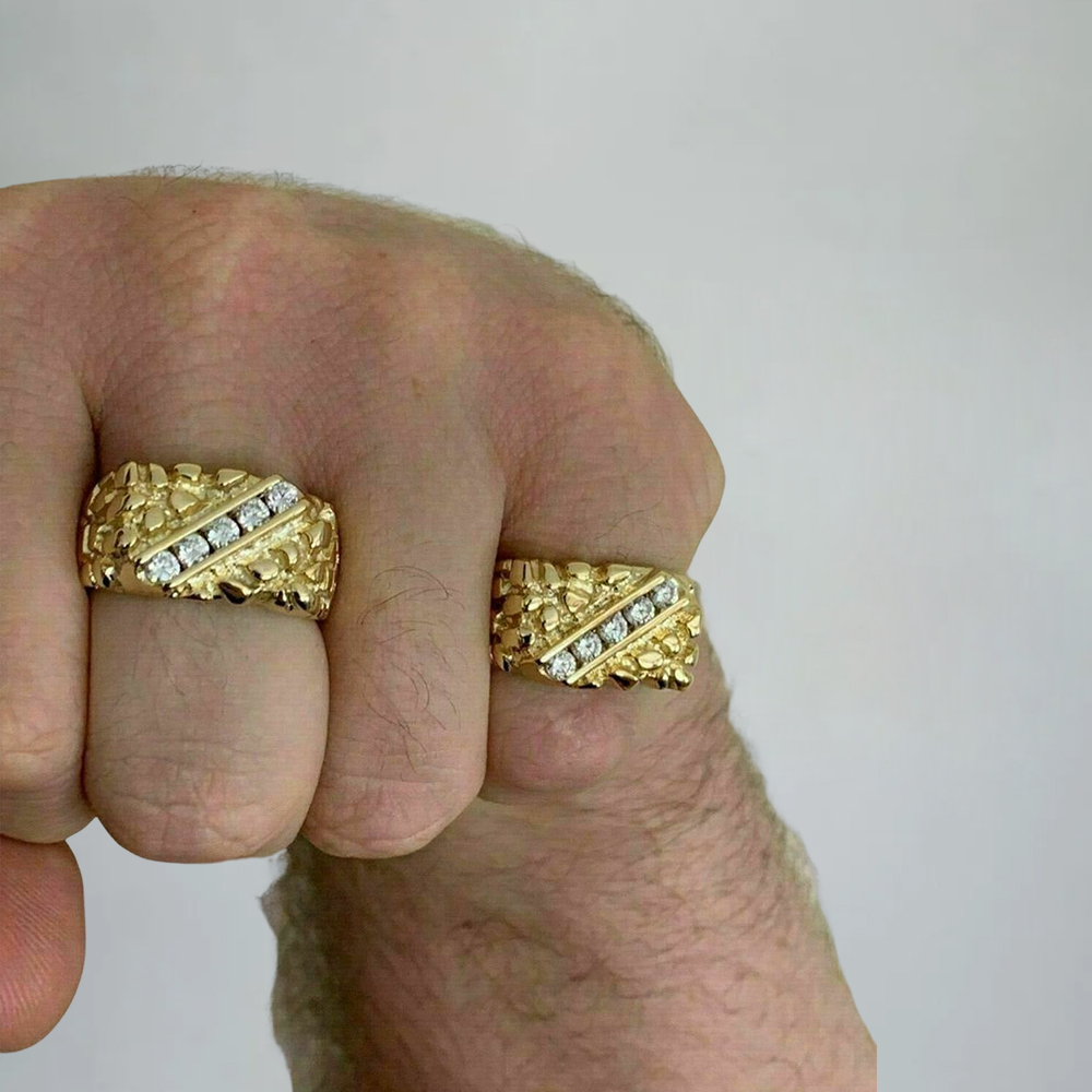 Nugget Zircon Ring With Engraved Text 14k Gold Vermeil