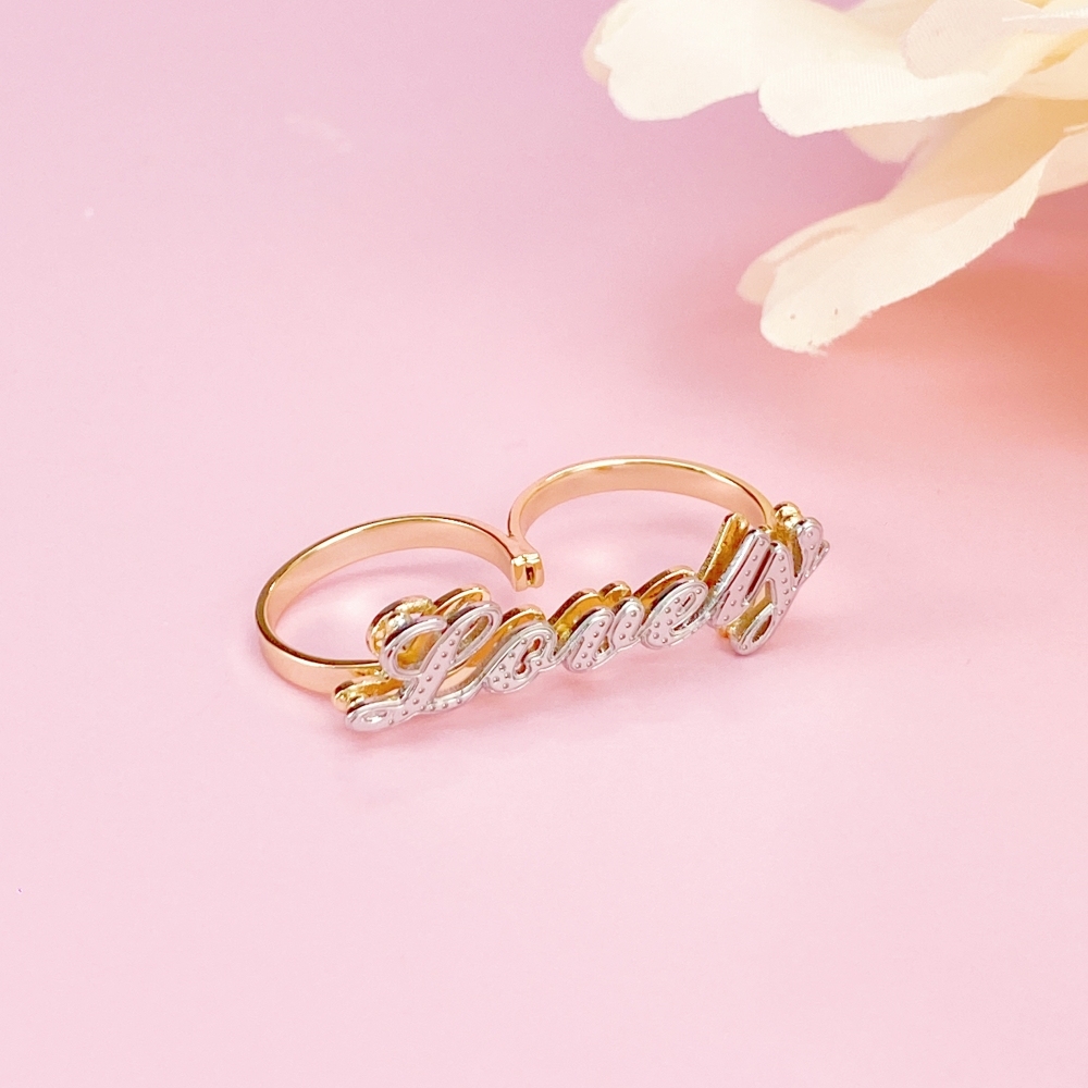 Double Layer Two Finger Ring Personalized Name Ring