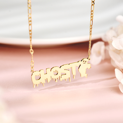 Ghost Gold Plated Personalized Name Necklace Halloween Gift